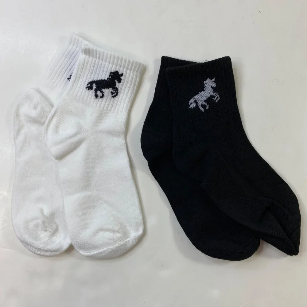 Womens Crew Socks Set 2 Solid Black White Unicorn